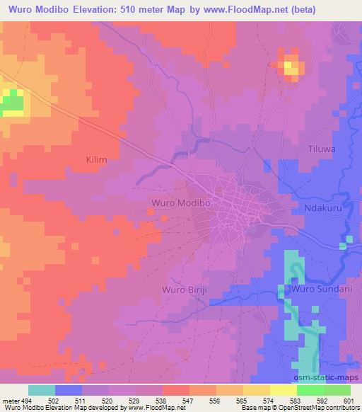 Wuro Modibo,Nigeria Elevation Map