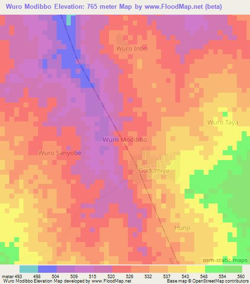 Wuro Modibbo,Nigeria Elevation Map