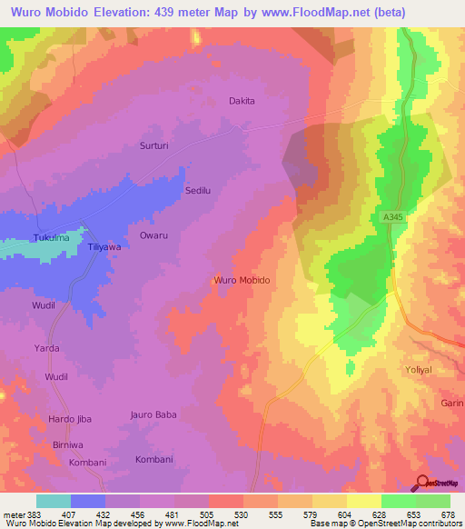 Wuro Mobido,Nigeria Elevation Map