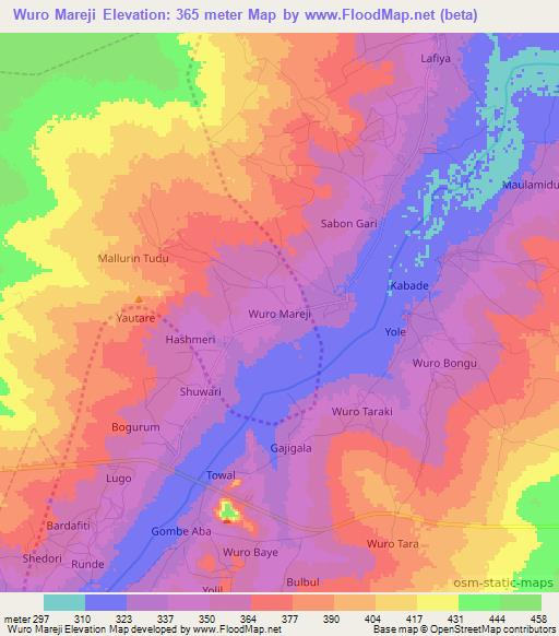 Wuro Mareji,Nigeria Elevation Map