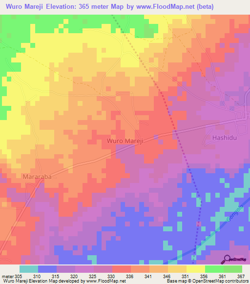 Wuro Mareji,Nigeria Elevation Map