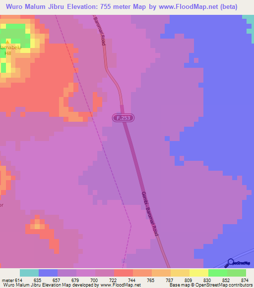 Wuro Malum Jibru,Nigeria Elevation Map