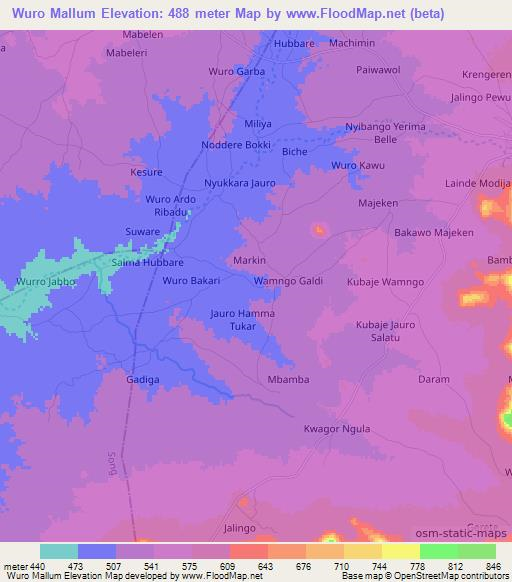 Wuro Mallum,Nigeria Elevation Map