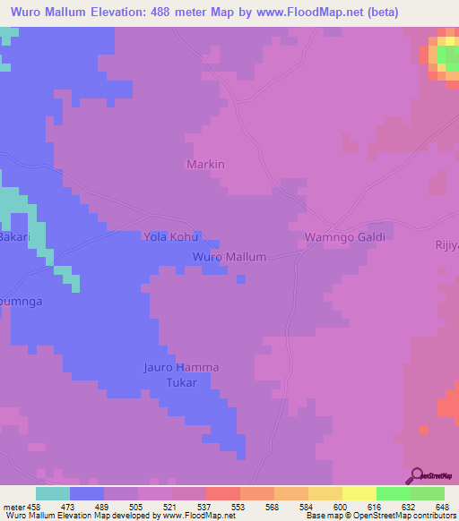 Wuro Mallum,Nigeria Elevation Map