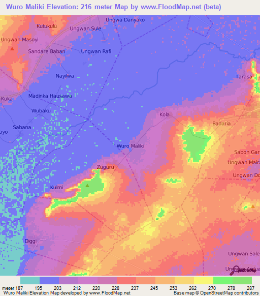 Wuro Maliki,Nigeria Elevation Map