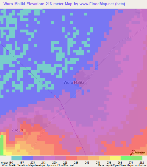 Wuro Maliki,Nigeria Elevation Map