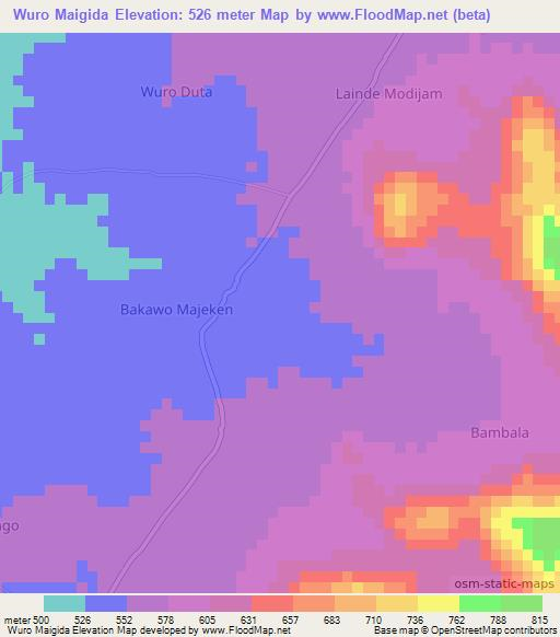 Wuro Maigida,Nigeria Elevation Map