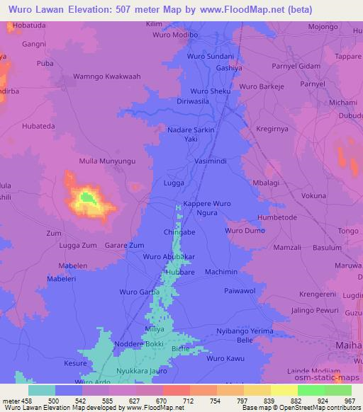 Wuro Lawan,Nigeria Elevation Map