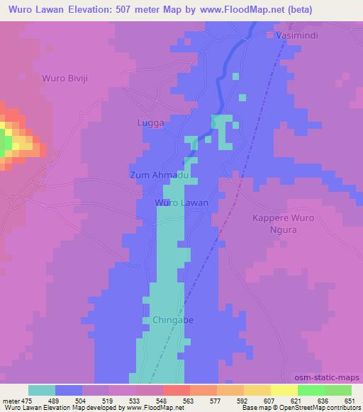 Wuro Lawan,Nigeria Elevation Map