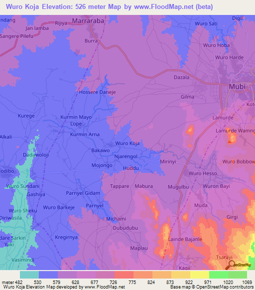 Wuro Koja,Nigeria Elevation Map