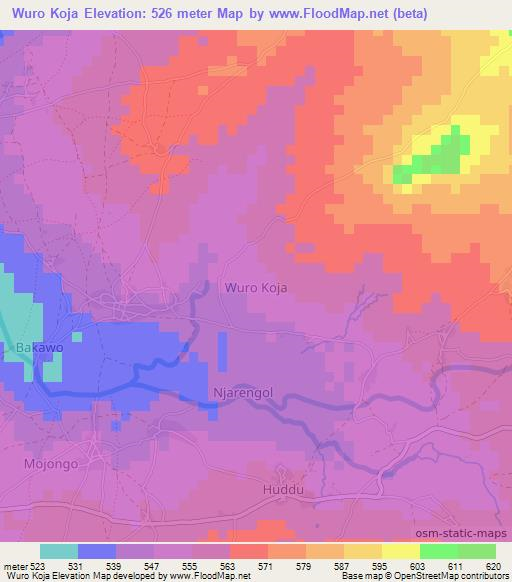 Wuro Koja,Nigeria Elevation Map