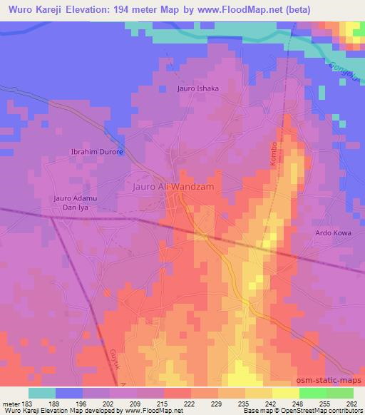 Wuro Kareji,Nigeria Elevation Map