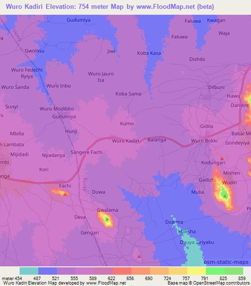 Wuro Kadiri,Nigeria Elevation Map