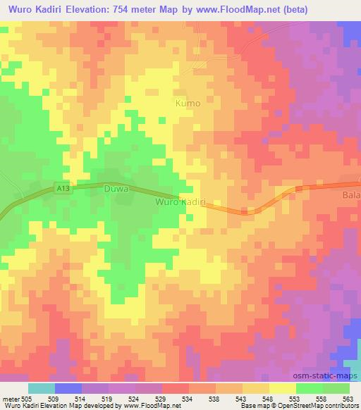Wuro Kadiri,Nigeria Elevation Map