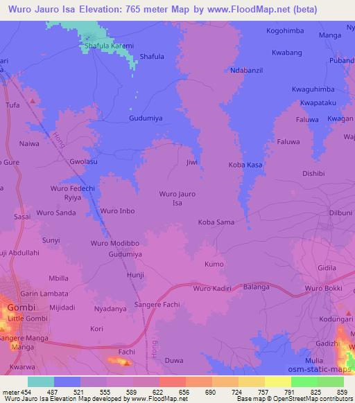 Wuro Jauro Isa,Nigeria Elevation Map