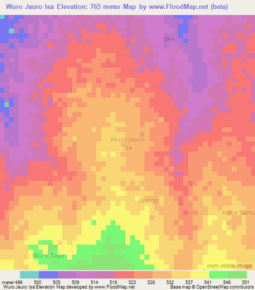 Wuro Jauro Isa,Nigeria Elevation Map