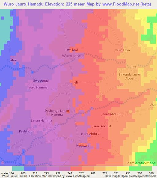 Wuro Jauro Hamadu,Nigeria Elevation Map