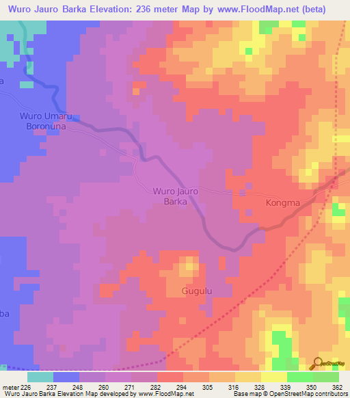 Wuro Jauro Barka,Nigeria Elevation Map