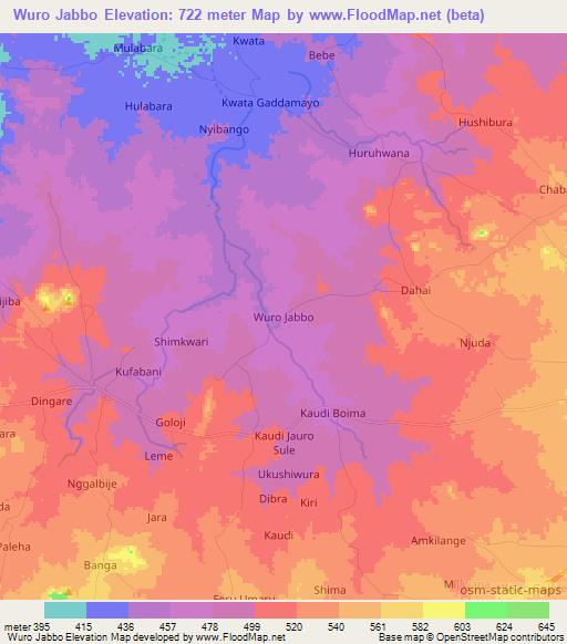 Wuro Jabbo,Nigeria Elevation Map