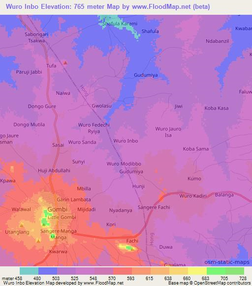 Wuro Inbo,Nigeria Elevation Map