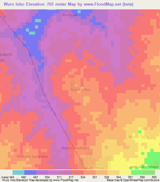 Wuro Inbo,Nigeria Elevation Map