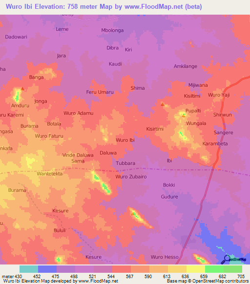 Wuro Ibi,Nigeria Elevation Map