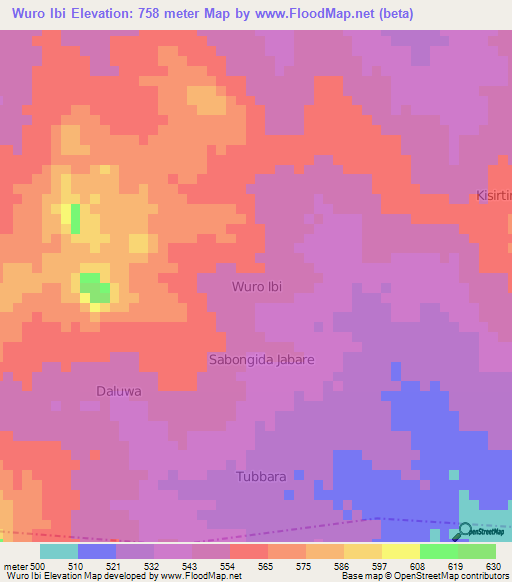 Wuro Ibi,Nigeria Elevation Map