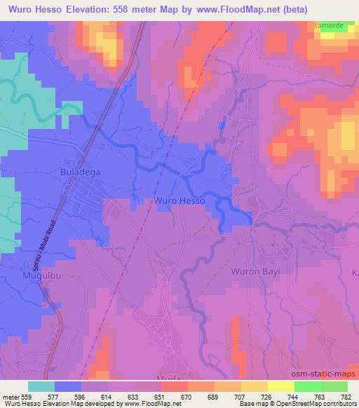 Wuro Hesso,Nigeria Elevation Map