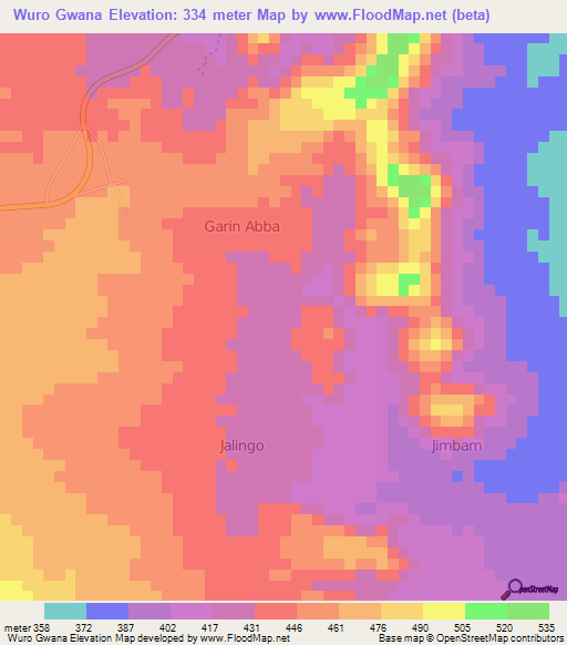 Wuro Gwana,Nigeria Elevation Map