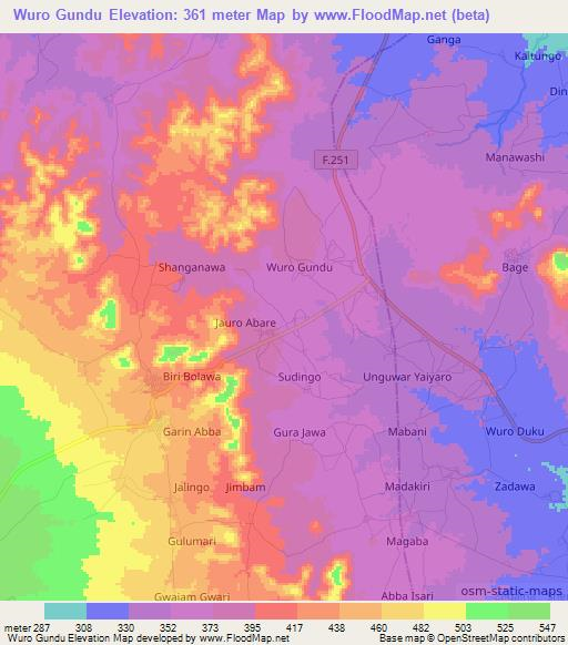 Wuro Gundu,Nigeria Elevation Map