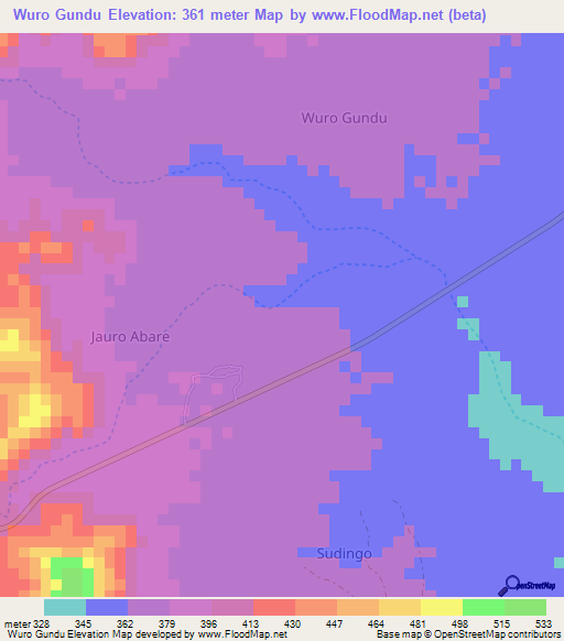 Wuro Gundu,Nigeria Elevation Map