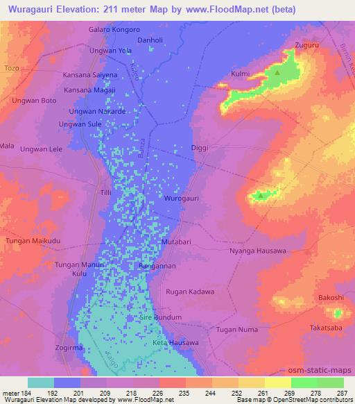 Wuragauri,Nigeria Elevation Map