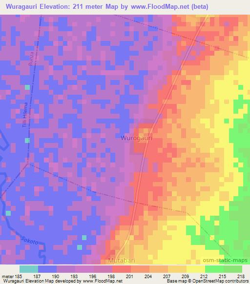 Wuragauri,Nigeria Elevation Map