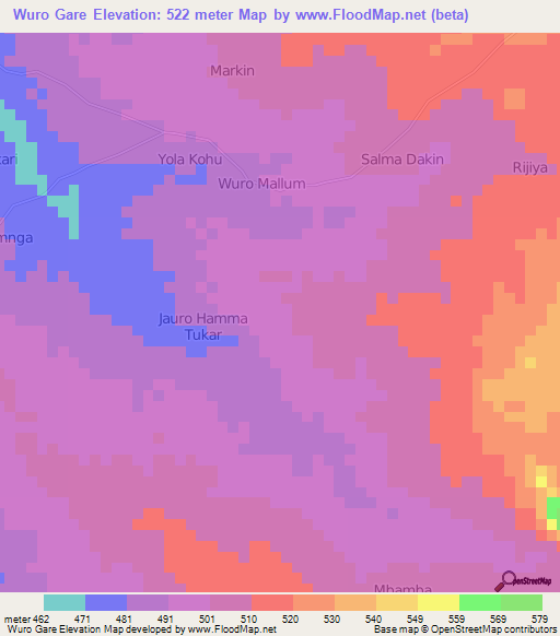 Wuro Gare,Nigeria Elevation Map