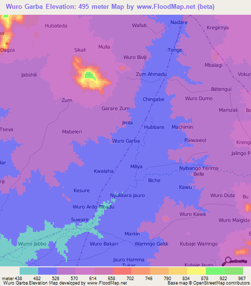 Wuro Garba,Nigeria Elevation Map