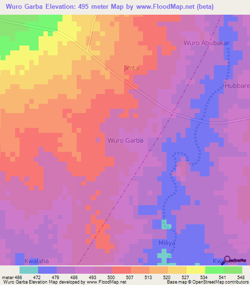 Wuro Garba,Nigeria Elevation Map