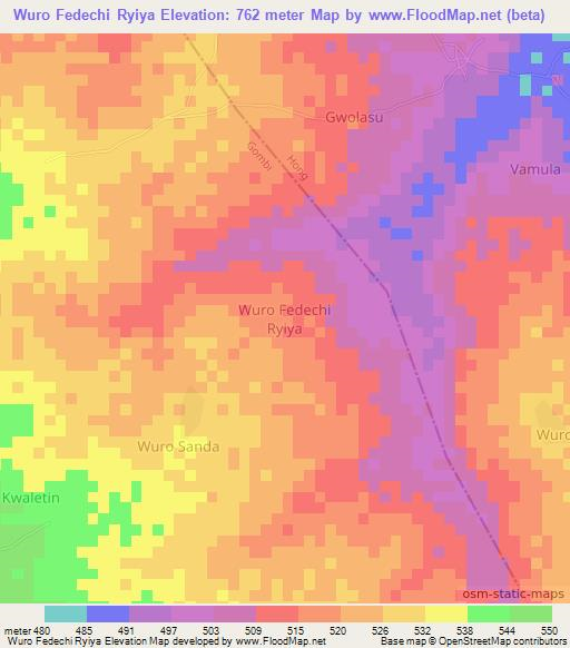 Wuro Fedechi Ryiya,Nigeria Elevation Map