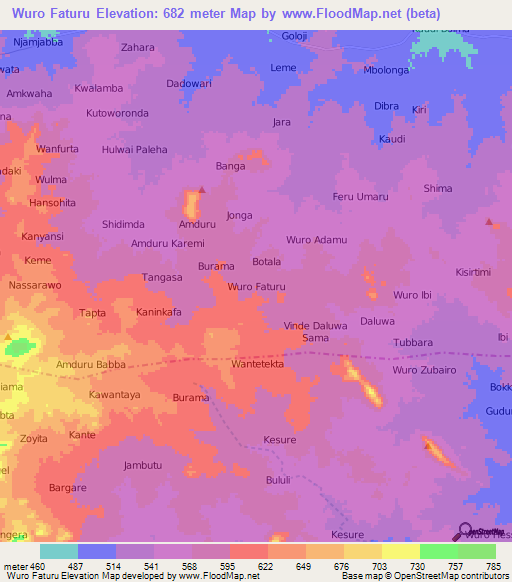 Wuro Faturu,Nigeria Elevation Map