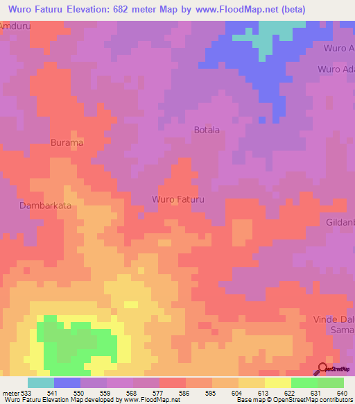 Wuro Faturu,Nigeria Elevation Map