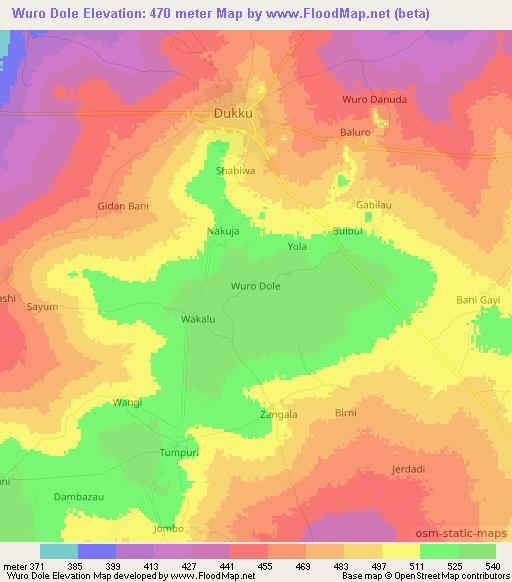 Wuro Dole,Nigeria Elevation Map