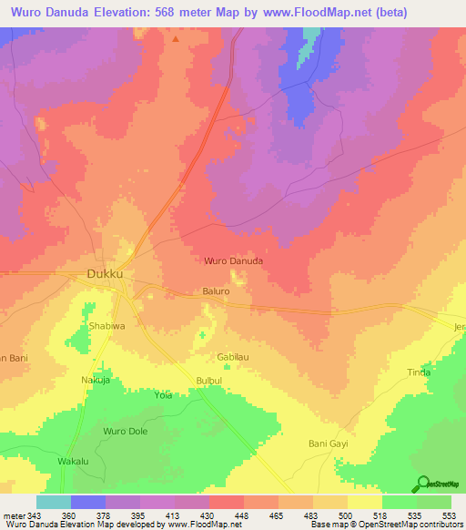 Wuro Danuda,Nigeria Elevation Map