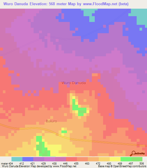 Wuro Danuda,Nigeria Elevation Map