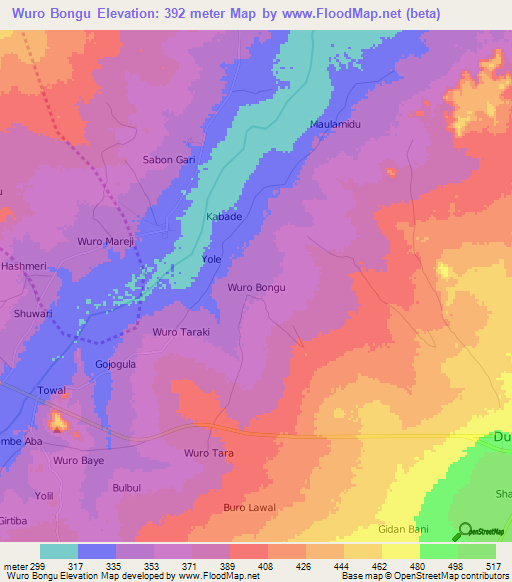 Wuro Bongu,Nigeria Elevation Map