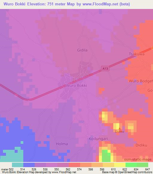 Wuro Bokki,Nigeria Elevation Map