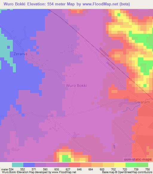 Wuro Bokki,Nigeria Elevation Map