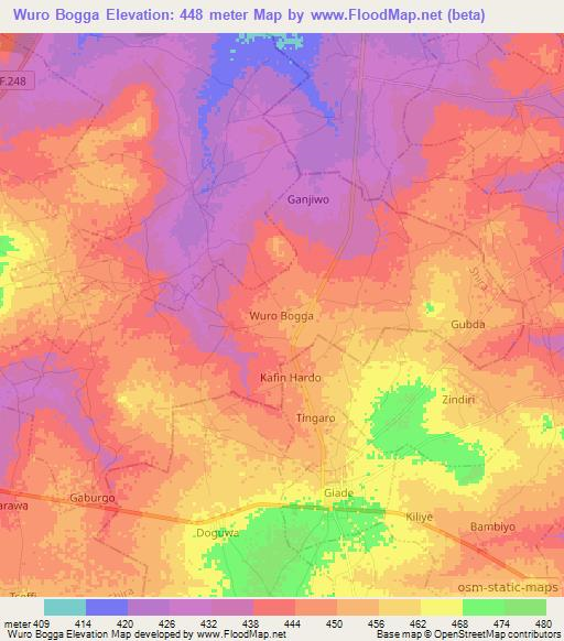 Wuro Bogga,Nigeria Elevation Map