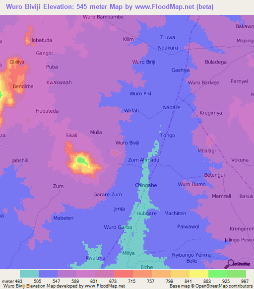 Wuro Biviji,Nigeria Elevation Map