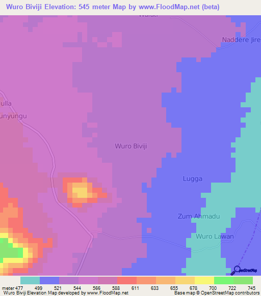 Wuro Biviji,Nigeria Elevation Map