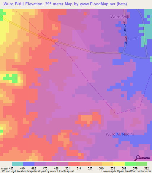 Wuro Biriji,Nigeria Elevation Map