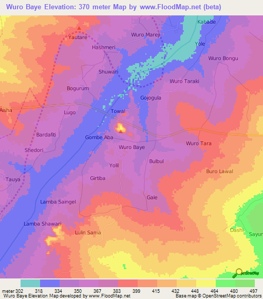 Wuro Baye,Nigeria Elevation Map